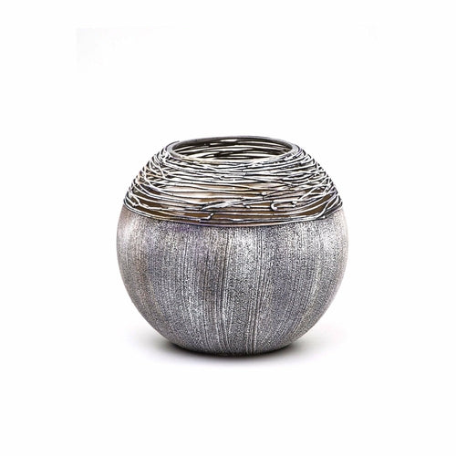 Art Decorated Gray Glass Vase for Flowers | Painted Art Glass Round Va