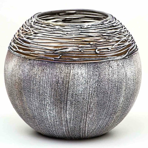 Art Decorated Gray Glass Vase for Flowers | Painted Art Glass Round Va