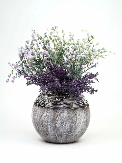 Art Decorated Gray Glass Vase for Flowers | Painted Art Glass Round Va
