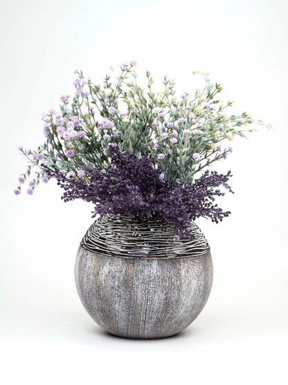 Art Decorated Gray Glass Vase for Flowers | Painted Art Glass Round Va