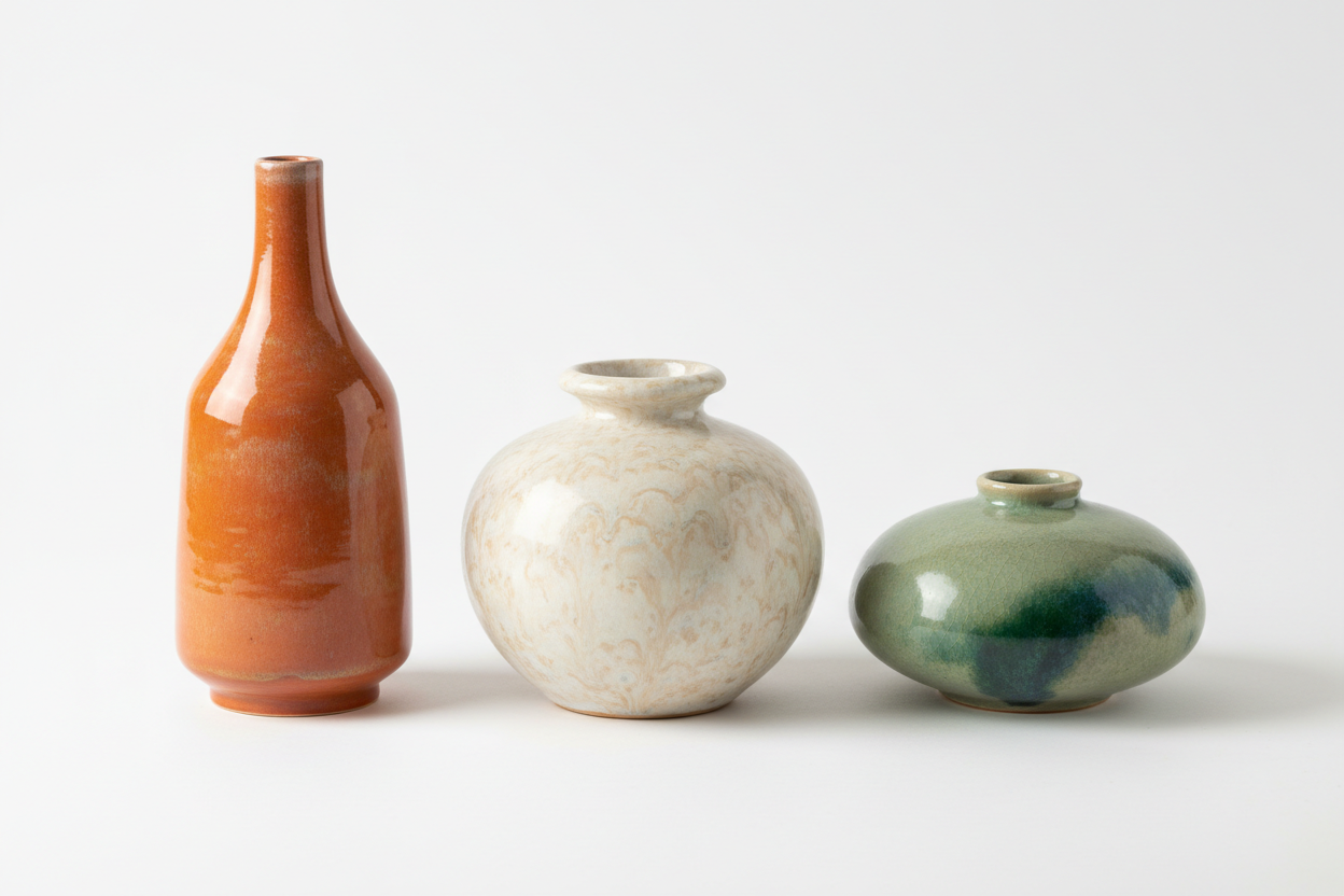 ÇOK GÜZEL 3 TANE SERAMİK VAZO YAN YANA DURUYOR